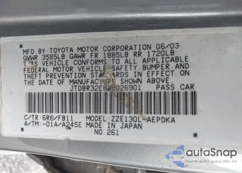 2004 Toyota Corolla Ce z USA, uszkodzony, nr VIN JTDBR32E842026901